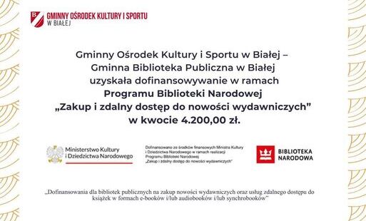 Dofinansowanie dla Gminnej Biblioteki Publicznej w Białej